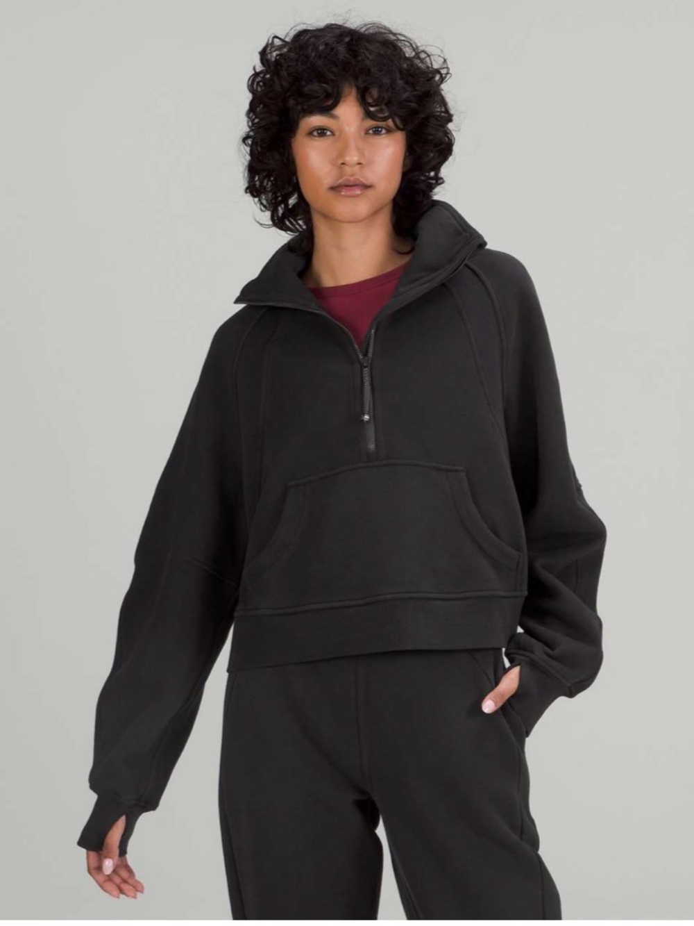 Lululemon Scuba Oversized Funnel Neck Shirt Black Cropped Pullover